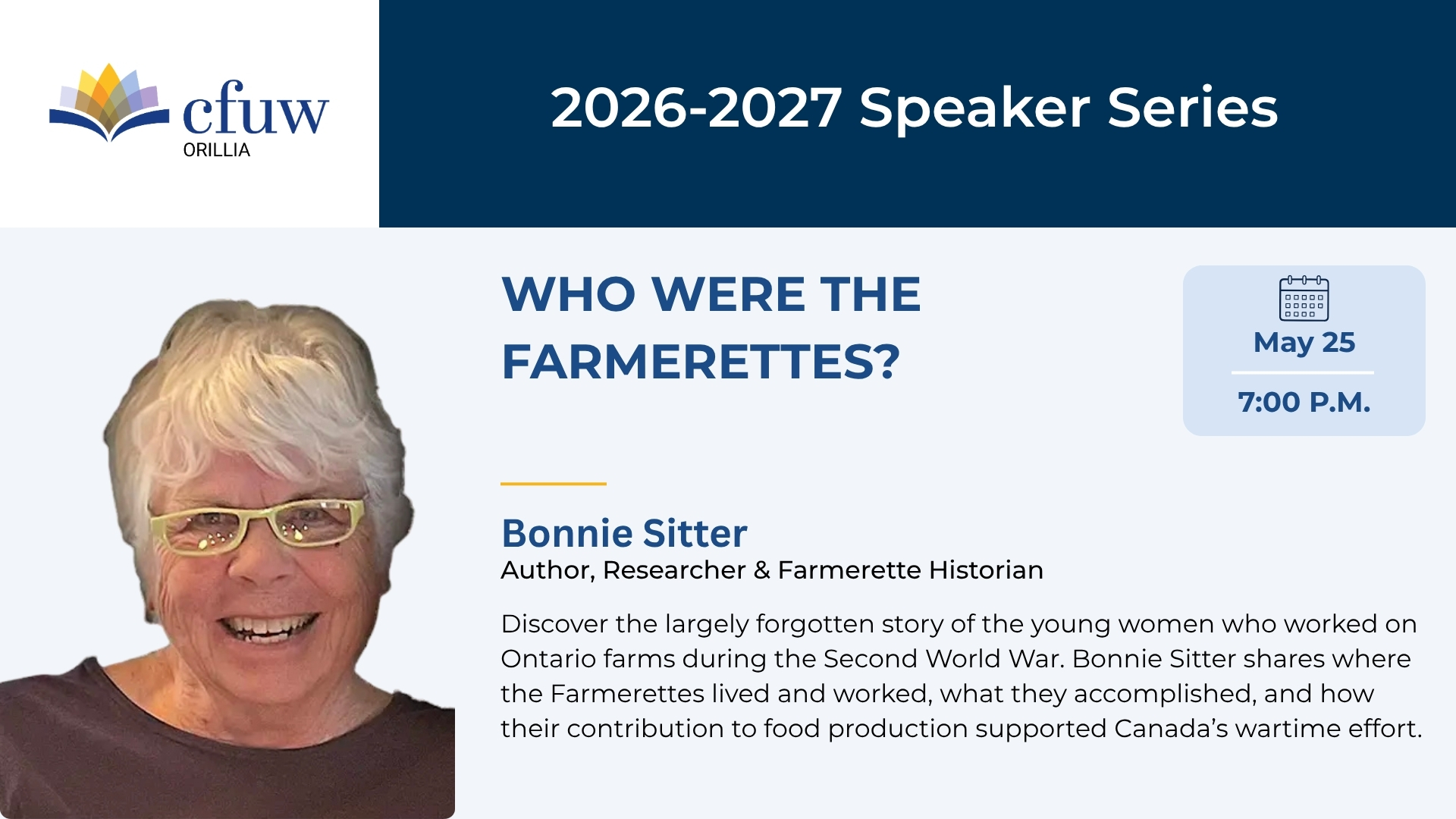 Bonnie Sitter to speak on Who were the Farmerettes on May 25