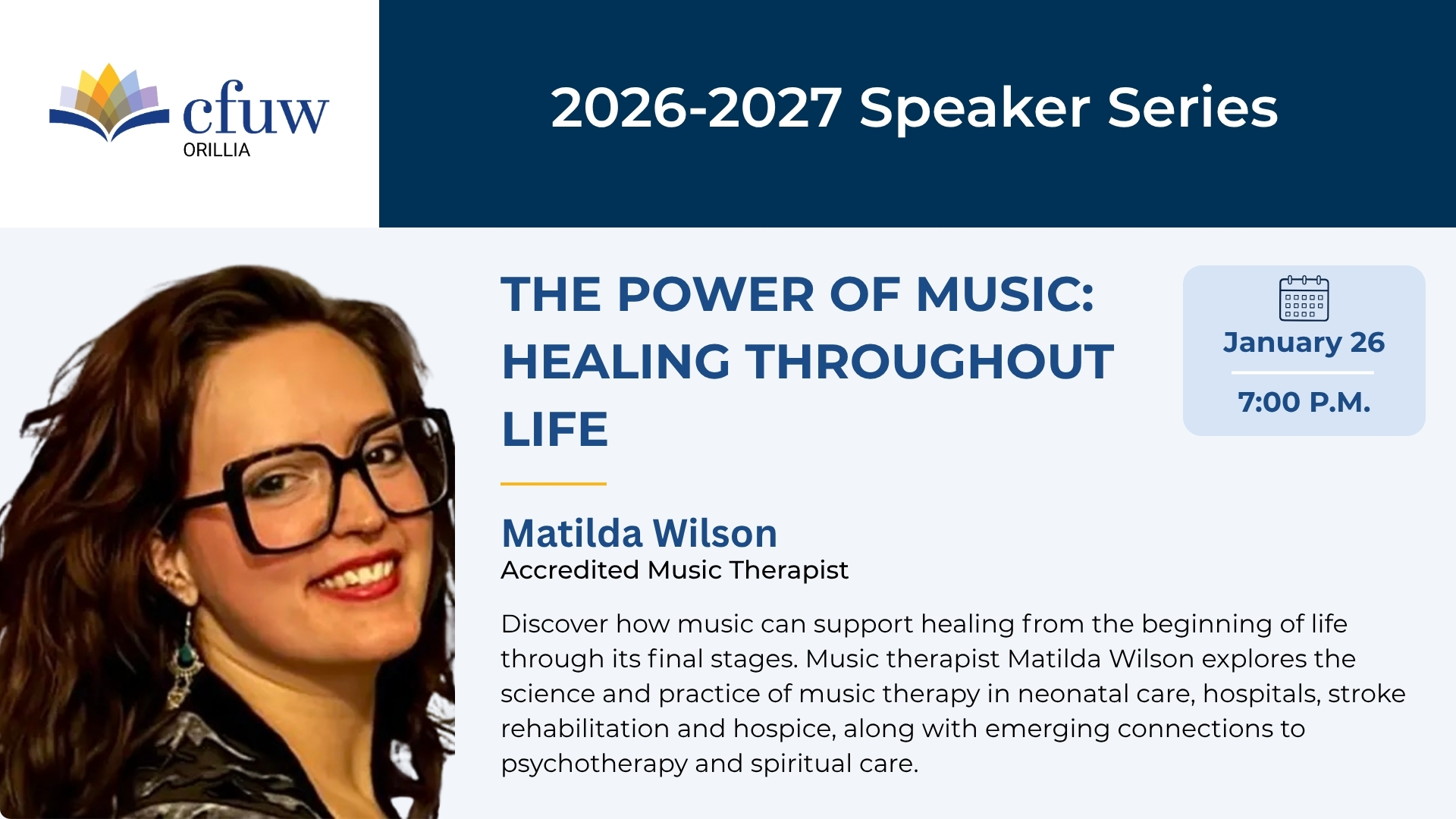 Matilda Wilson to speak on the power of music: healing throughout life on January 26
